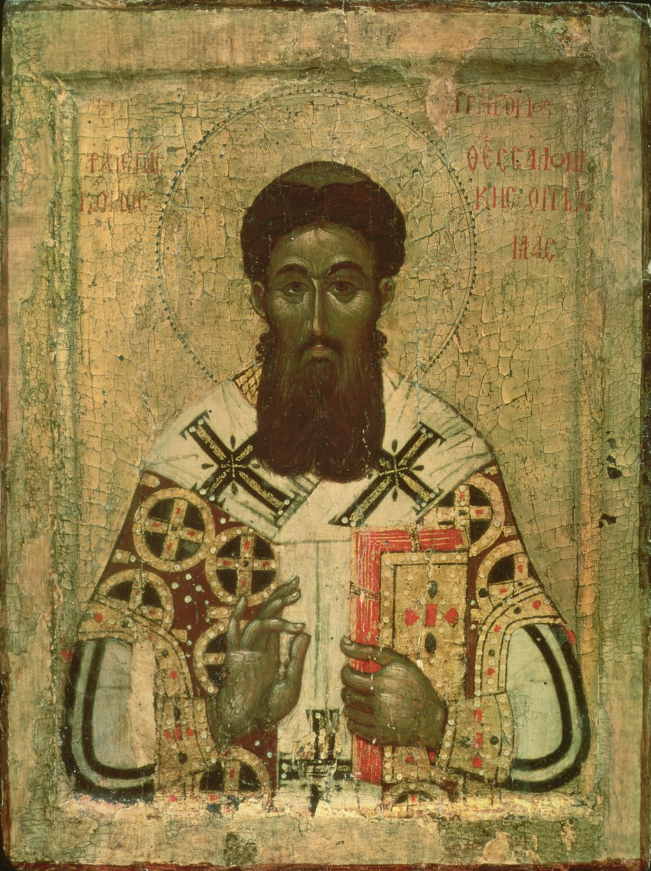Ícone de São Gregório (335-390) Arcebispo de Salónica (tempera sobre papel) de Russian School