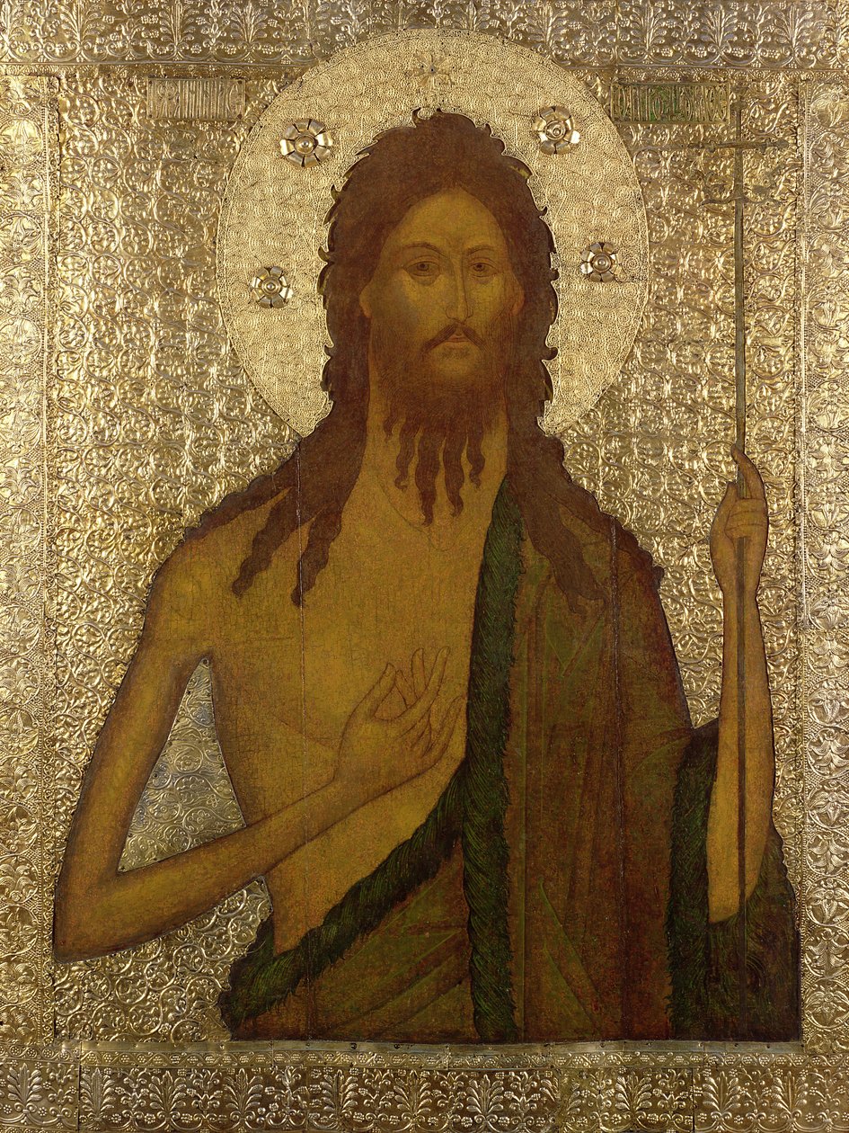 Ícone de São João o Precursor, Escola de Moscou, década de 1560 (têmpera e prata dourada no painel) de Russian School