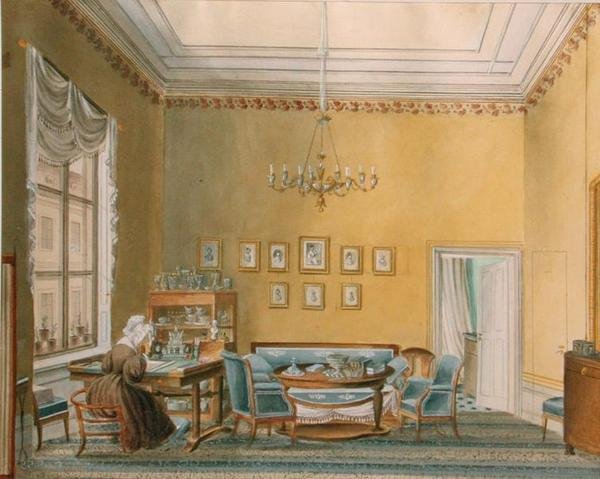 Interior da casa de Boratynskys em Moscou, de 1830 de Russian School
