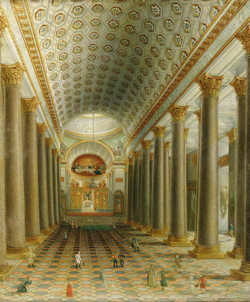 Vista interior da Catedral de Kazan em São Petersburgo de Russian School