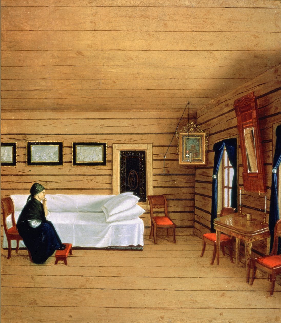 Interior com uma mulher sentada de Russian School