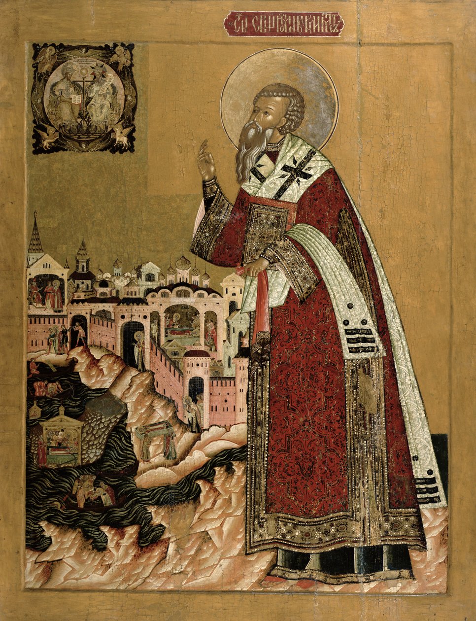 Papa Klemens com cenas de sua vida (tempera no painel) de Russian School