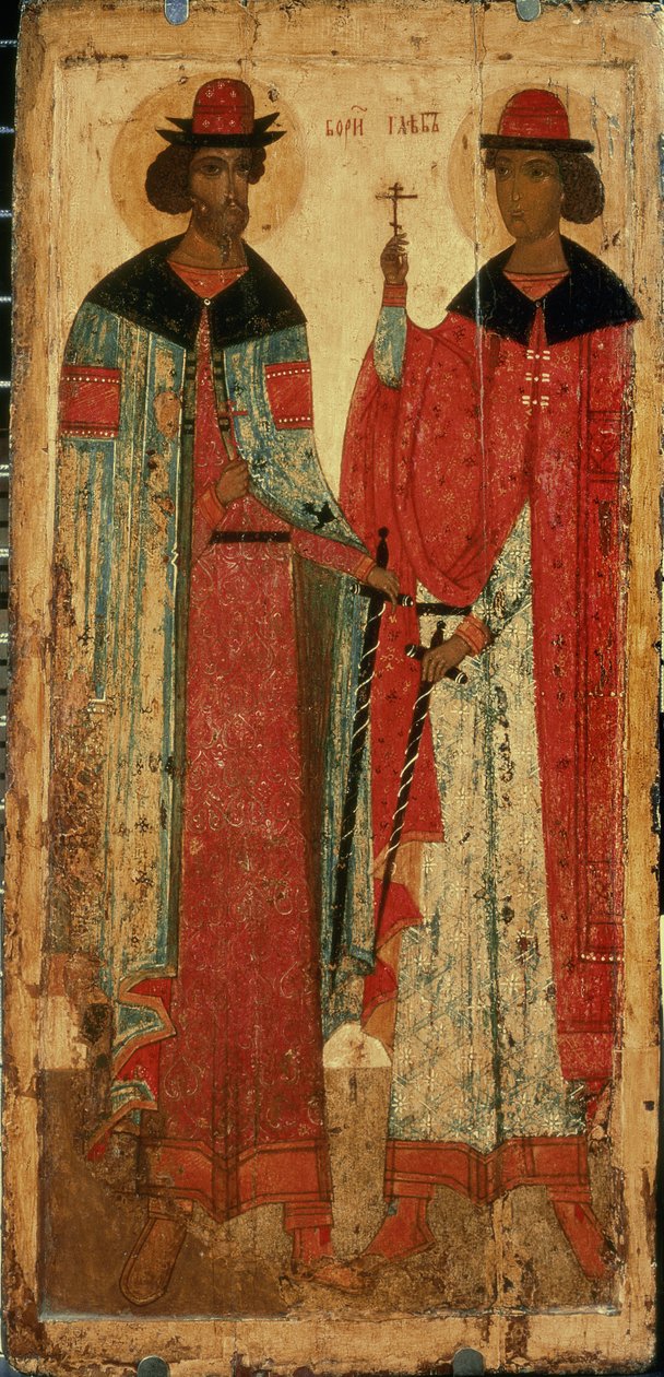 St. Boris e St. Gleb, Moscou, primeira metade do século XIV (têmpera no painel) de Russian School