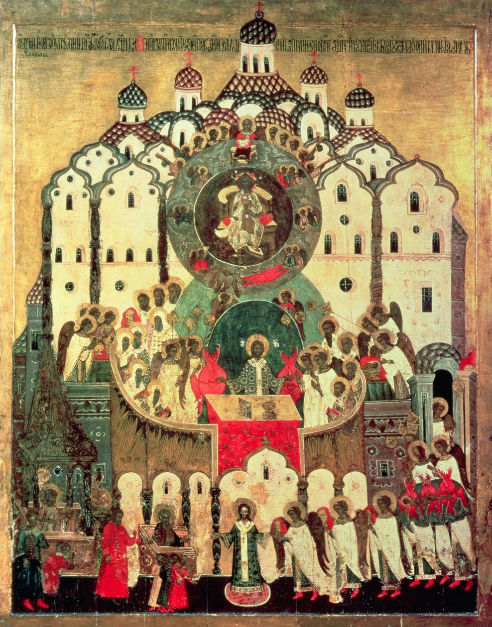 A Assembléia dos Anjos (tempera no painel) de Russian School
