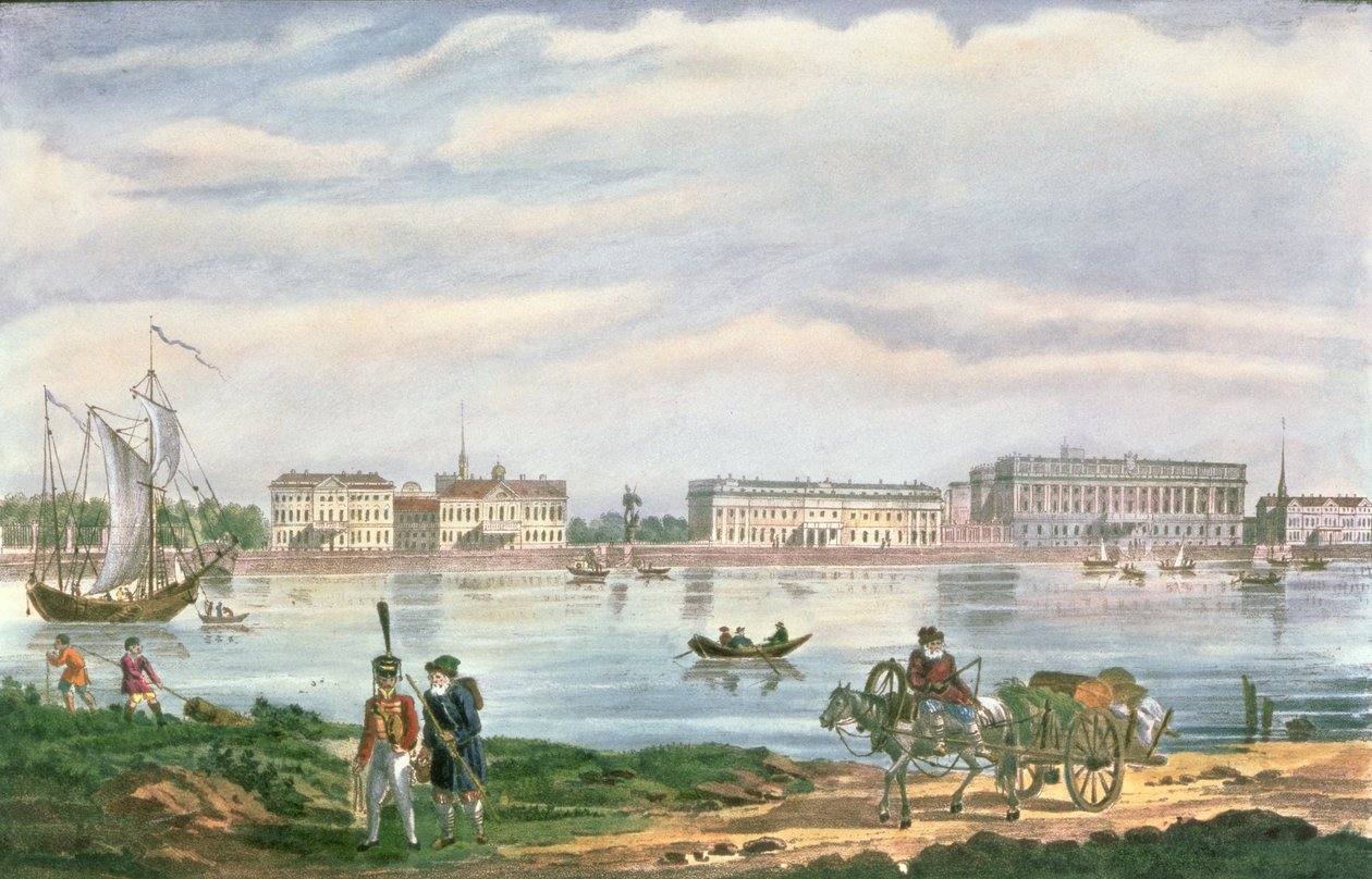 O Palácio de Mármore e o aterro de Neva em São Petersburgo, 1822 de Russian School