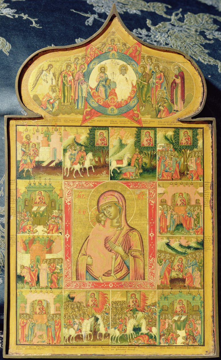 A Virgem de Theodore Estratifica com os milagres, 1759 (tempera de ovo em madeira) de Russian School