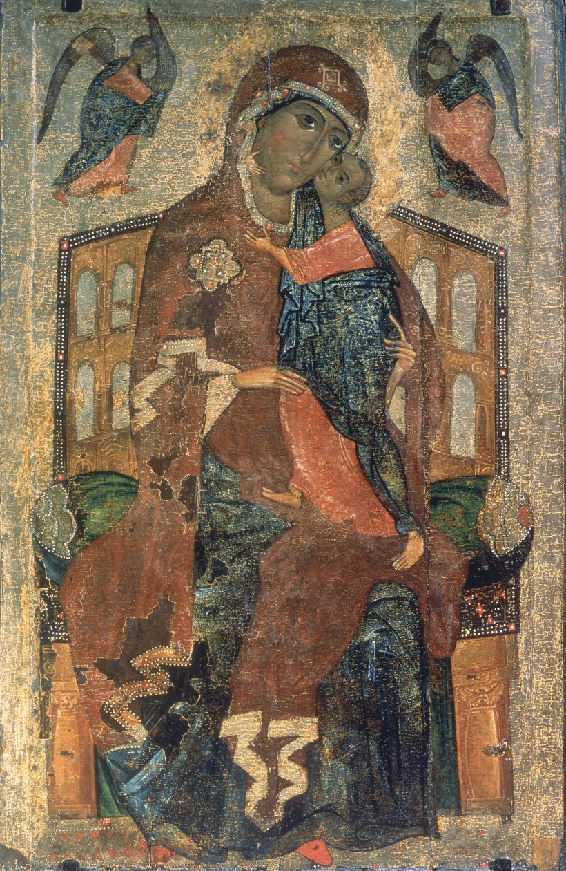 A Virgem do Tolg, Escola Yaroslavl, século 13 (tempera no painel) de Russian School