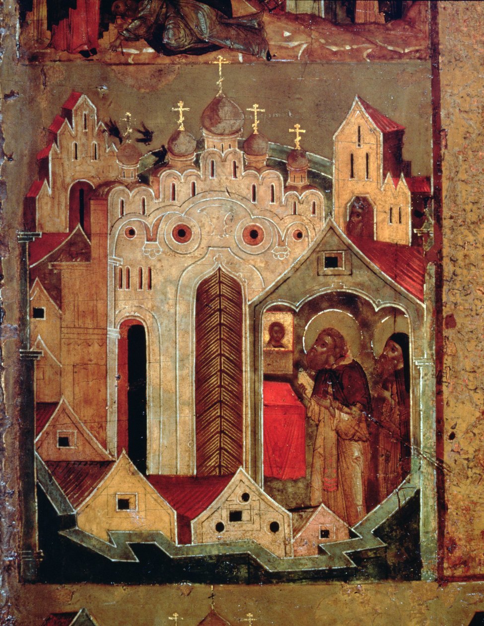 A visão de São Sérgio de Radones, de 1640 (têmpera no painel) (detalhe de 140825) de Russian School