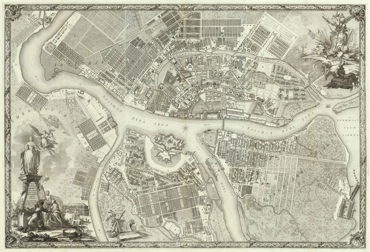 Mapa de Petersburgo Livro para o 50º aniversário da fundação de São Petersburgo, 1753 de Russian Master