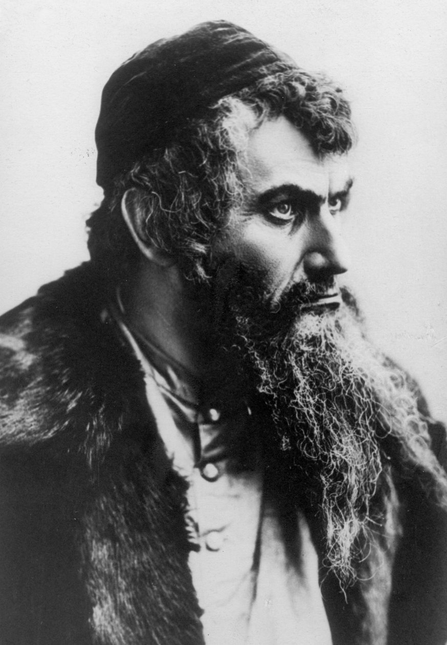 Raphael Adelheim no papel de Shylock na produção russa de 1898 de "O Mercador de Veneza" de Russian Photographer