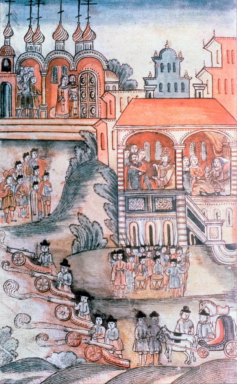 Celebração do Nascimento de Pedro I (1672-1725) da Rússia de Russian School