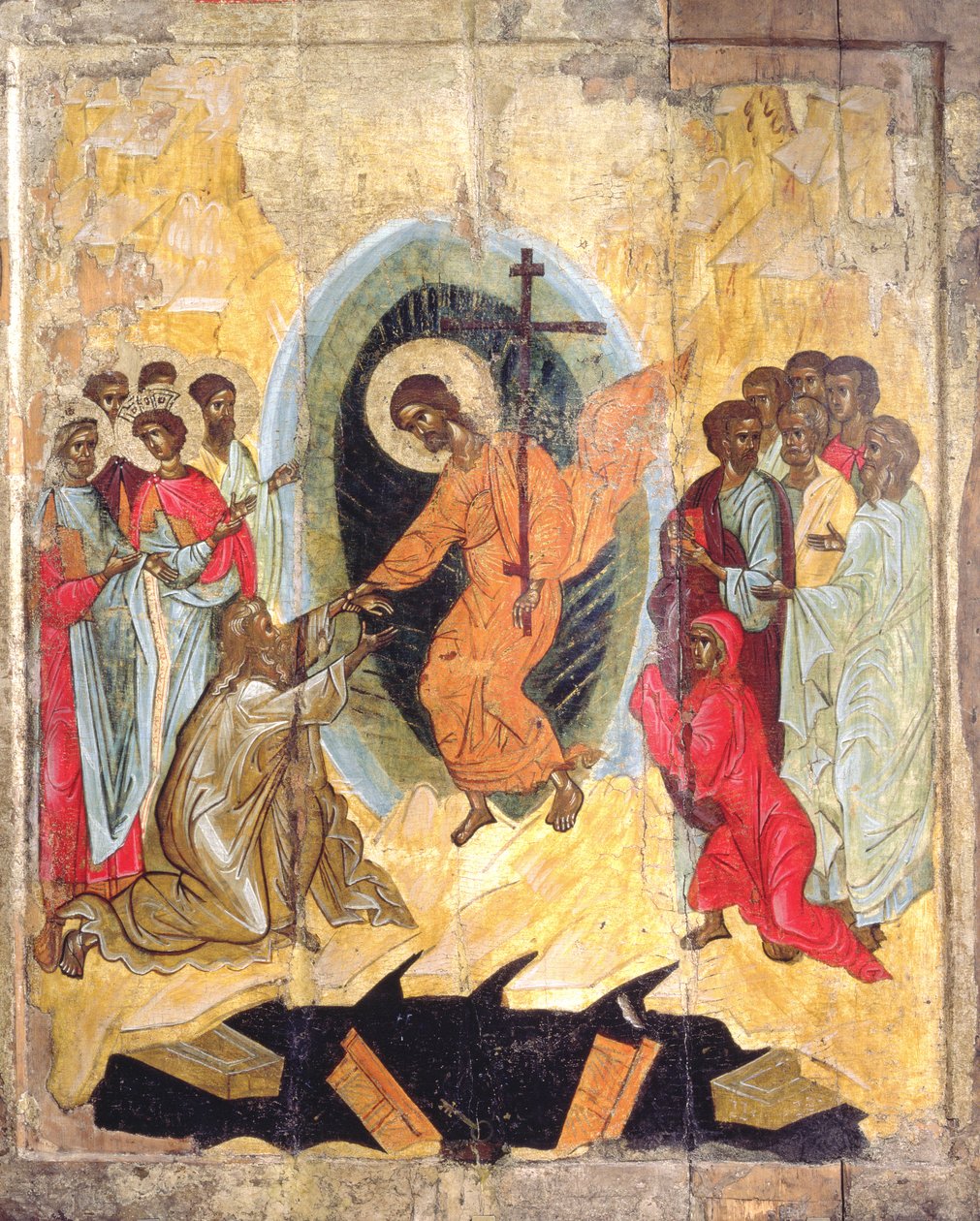 Christs Descida ao Inferno, ícone russo, Novgorod School, final do século XIV (têmpera no painel) de Russian School