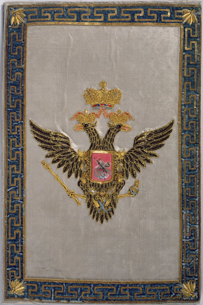 Brasão de armas da contracapa da família imperial russa, 1798 (seda bordada) de Russian School