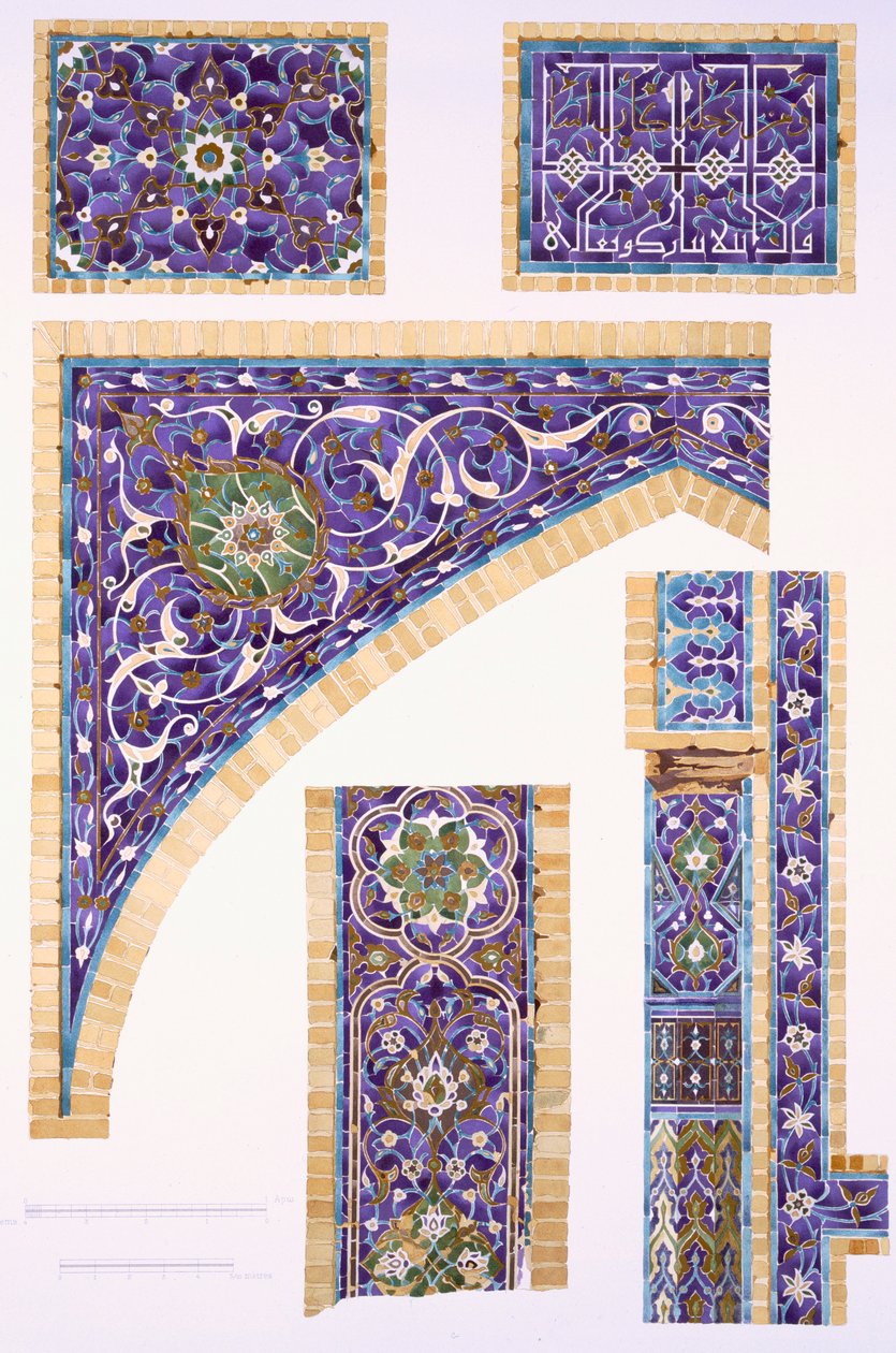 Azulejos decorativos em azul, verde e creme com contornos dourados, pub. 1905. de Russian School
