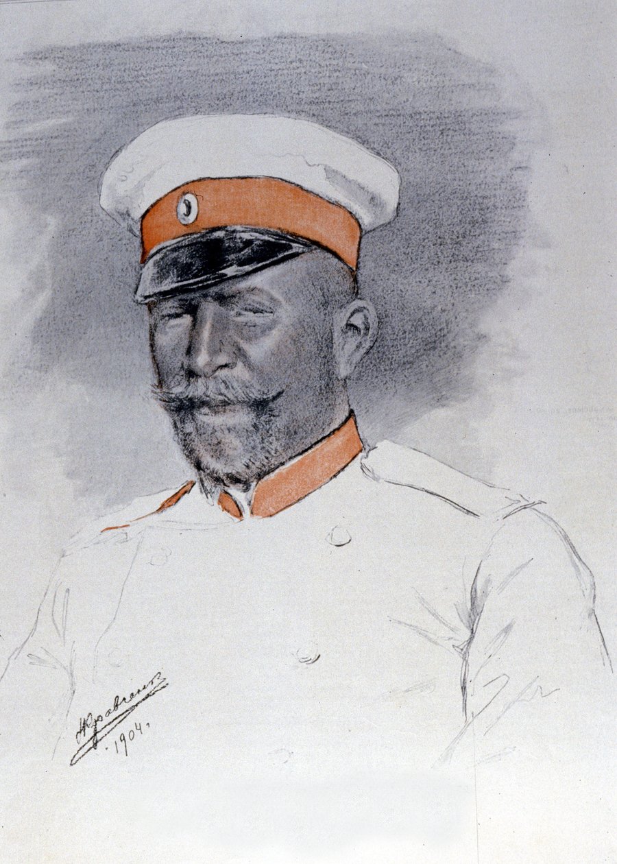 General Anatoli Stoessel Comandante da Praça de Port Arthur, Pastel de Kraftshenko de Russian School