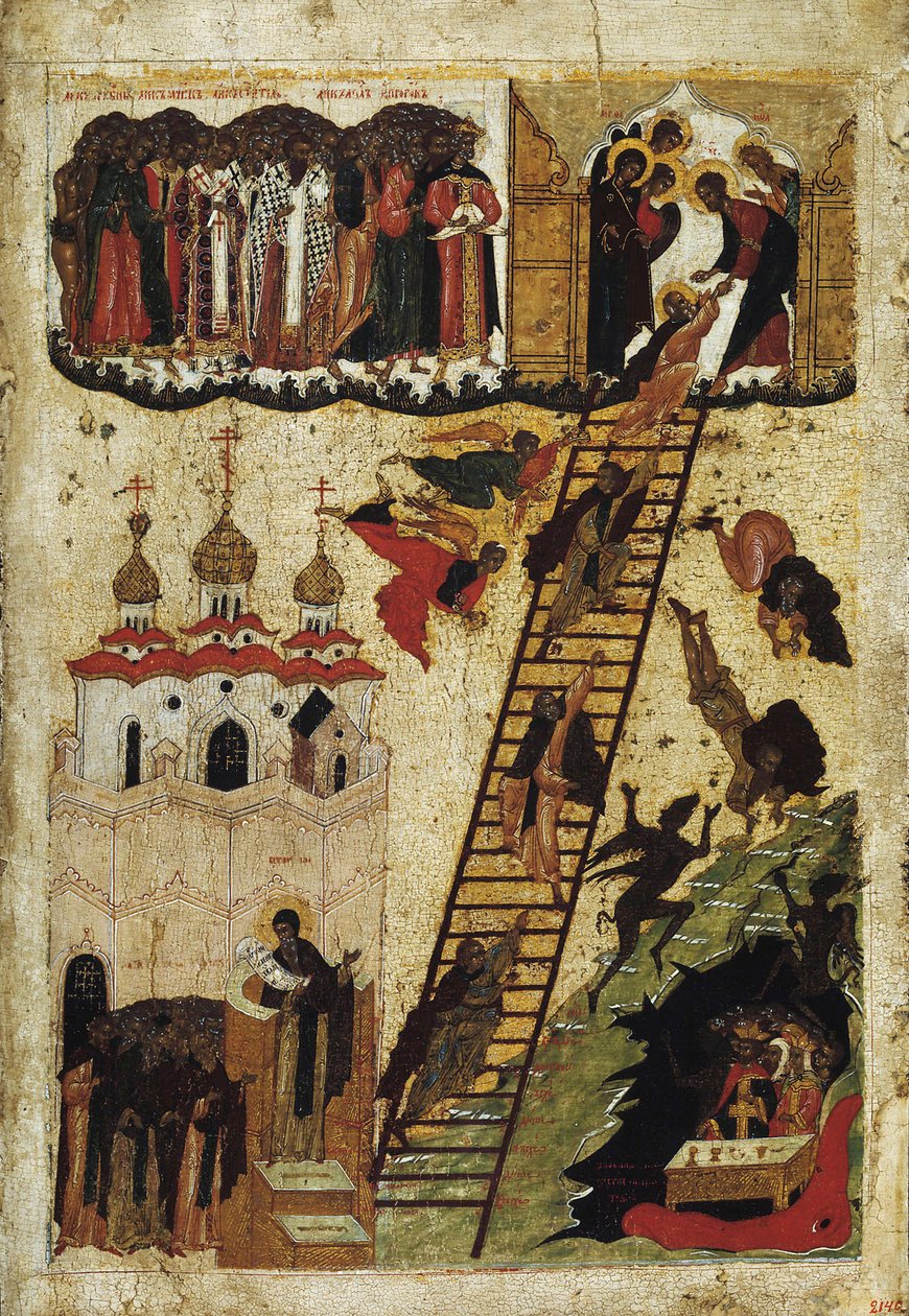 Escada celestial de São João Clímaco (têmpera no painel) de Russian School