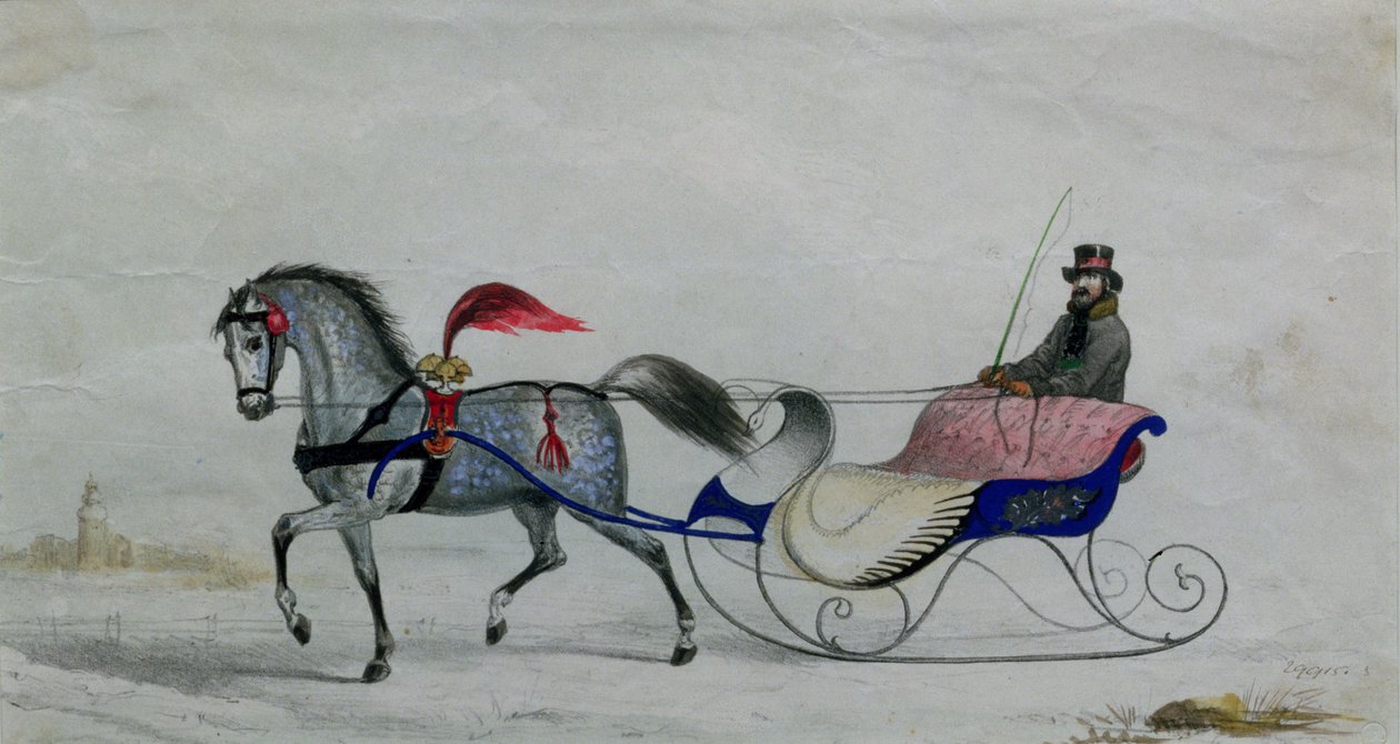 Trenó puxado a cavalo (detalhe digital) de Russian School