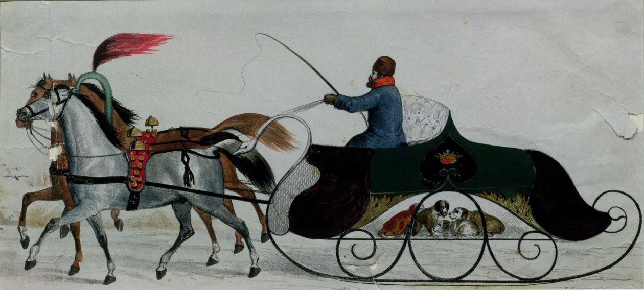 Trenó puxado a cavalo (detalhe digital) de Russian School