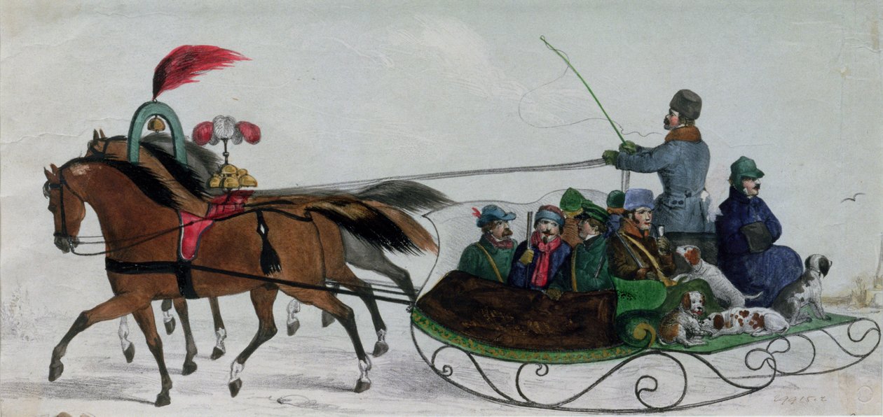 Trenó puxado a cavalo (detalhe digital) de Russian School