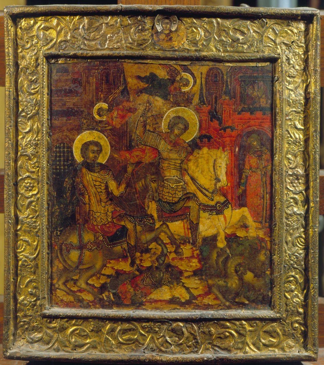 Ícone representando São Jorge e São Demétrio, c.1676 (têmpera no painel) de Russian School