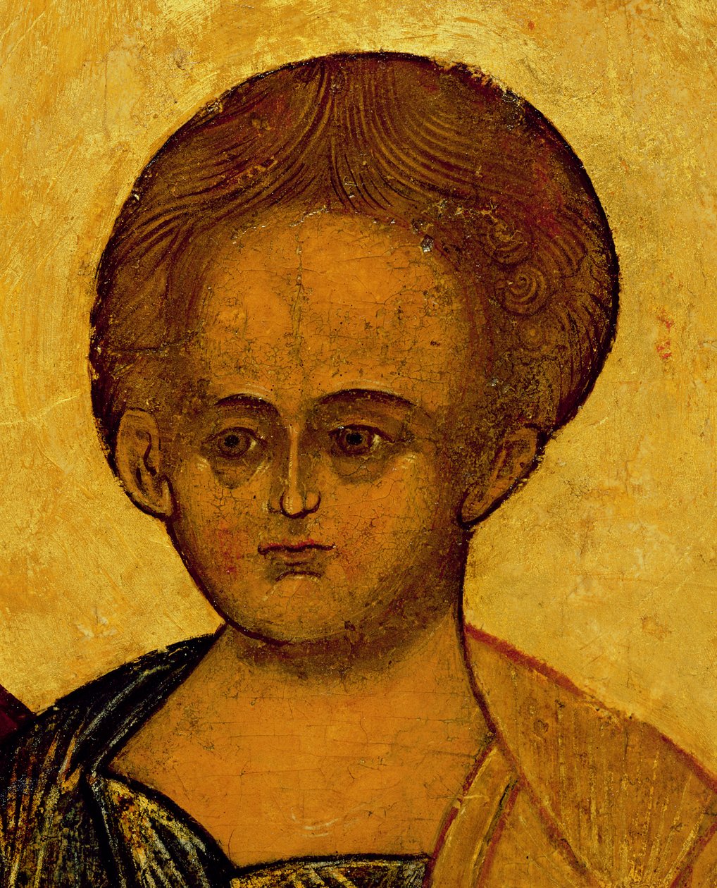Ícone representando a Cabeça de Cristo, c.1550 (têmpera e folha de ouro no painel) (detalhe de 314500) de Russian School