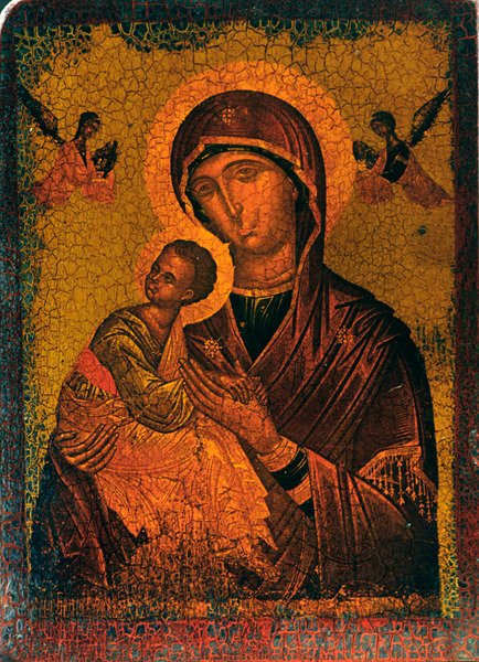 Madonna e Child (óleo no painel de madeira) de Russian School