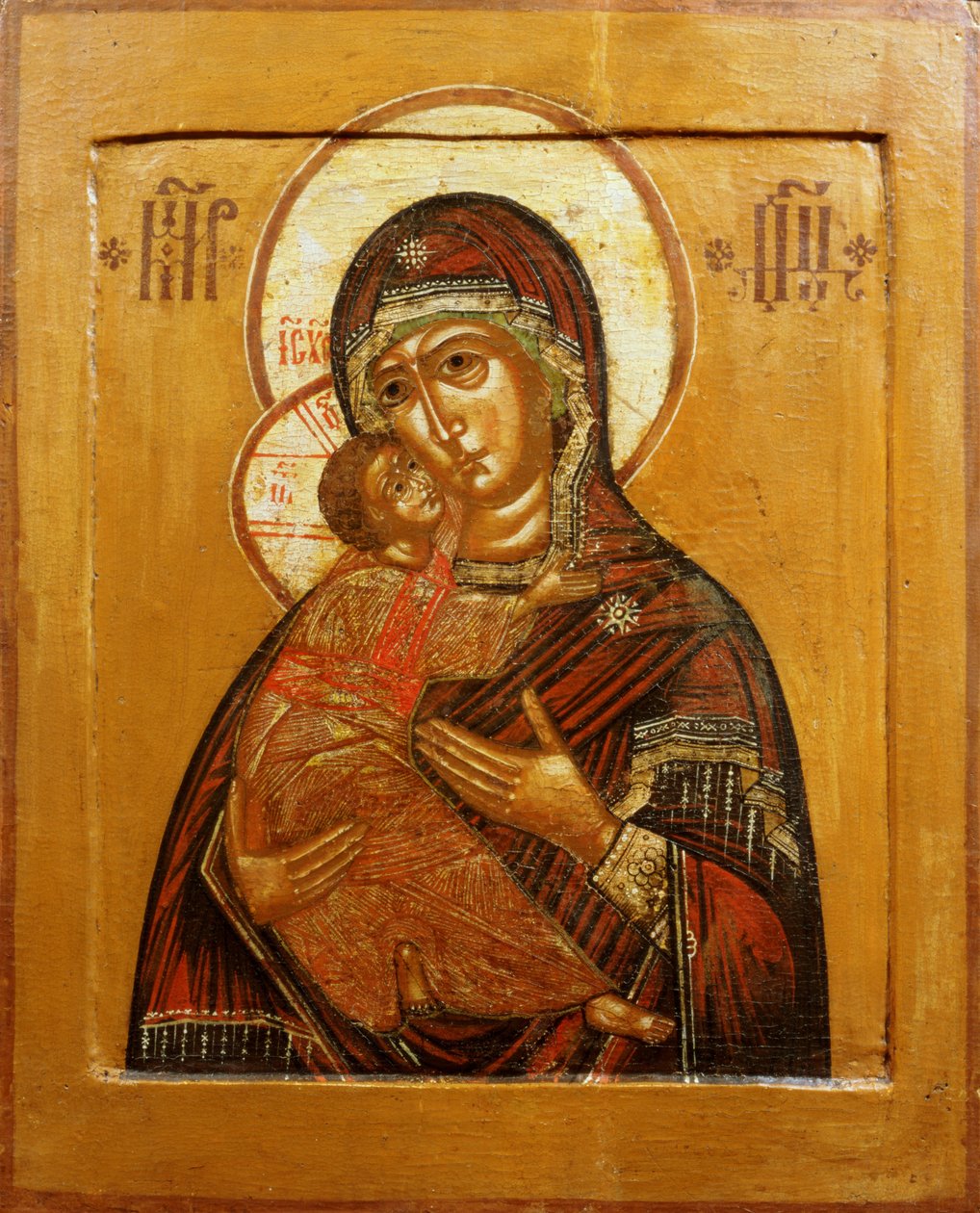 Mãe de Deus de Vladimir, ícone do norte da Rússia ocidental, final do século XVII (têmpera no painel) de Russian School