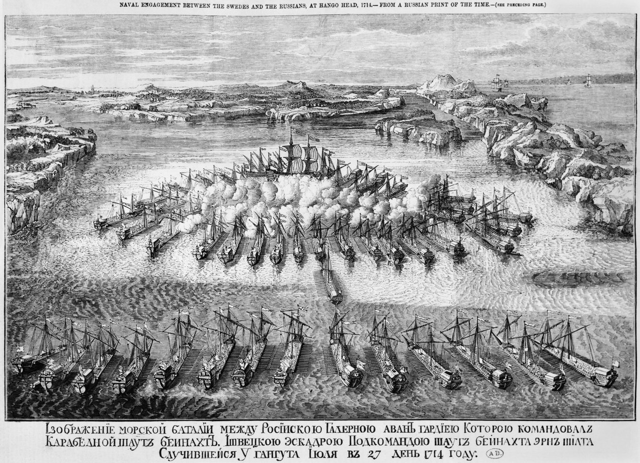 Batalha naval entre os suecos e os russos em Hango Head, 1714 de Russian School