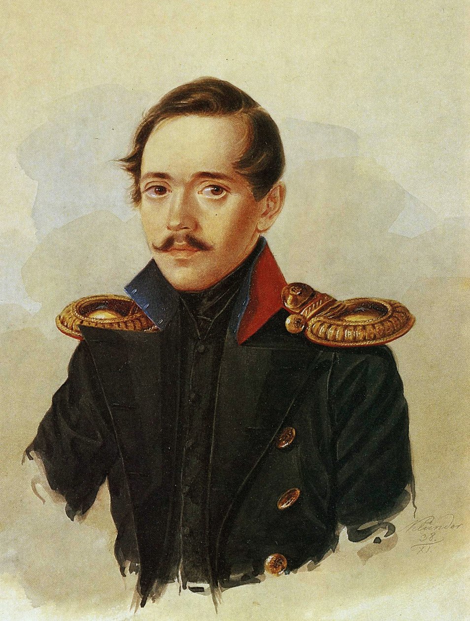 Retrato de Mikhail Lermontov, c.1838 de Russian School