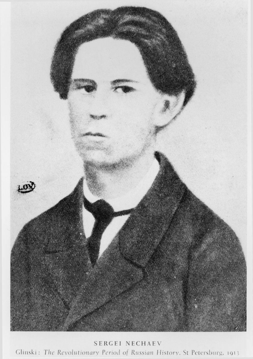 Retrato de Sergei Nechaev (1847-82) ilustração do período revolucionário da história russa por Glinski, St. Petersburg, 1913 de Russian School
