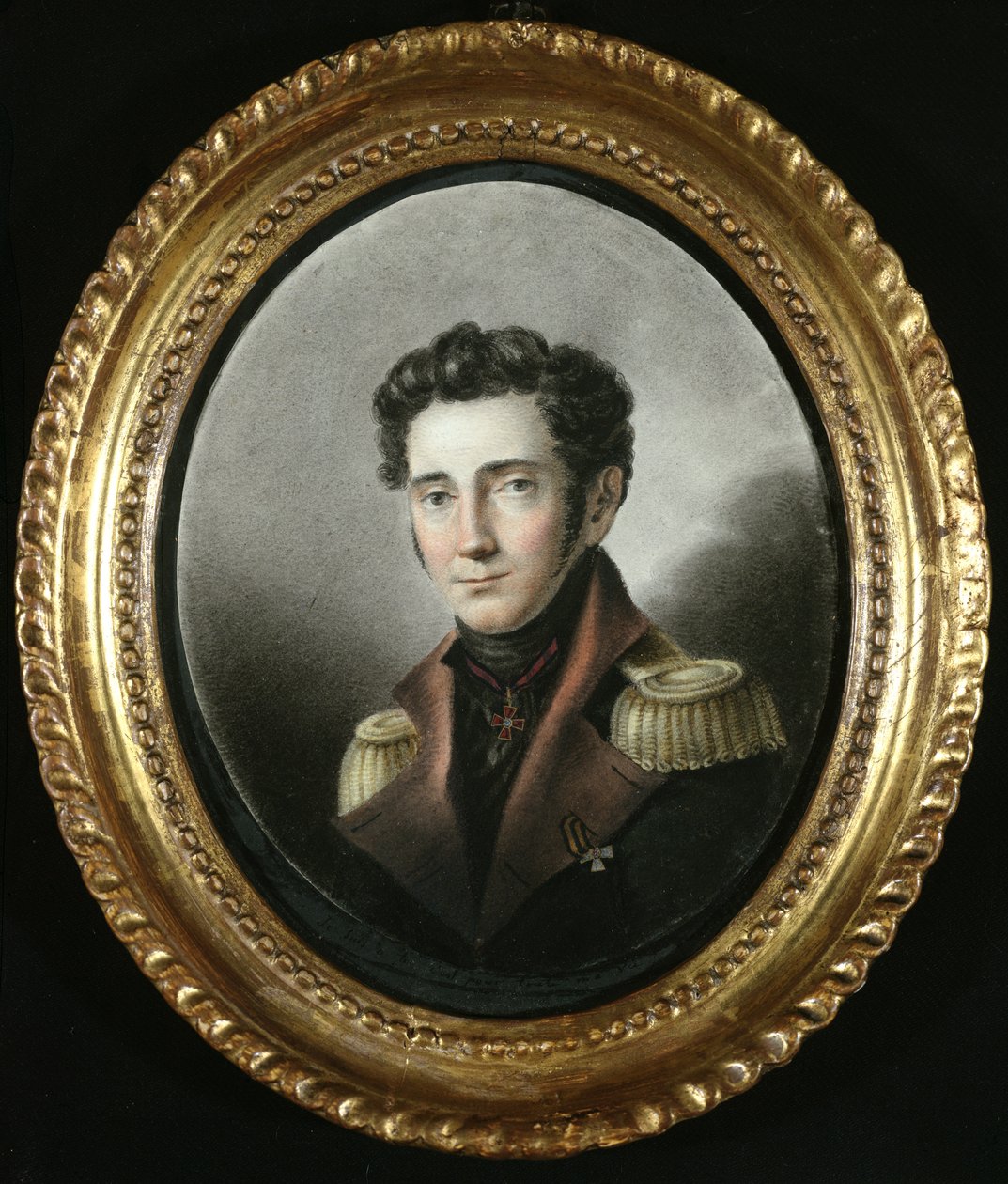 Retrato de um oficial russo, 1818 (wc no papel) de Russian School