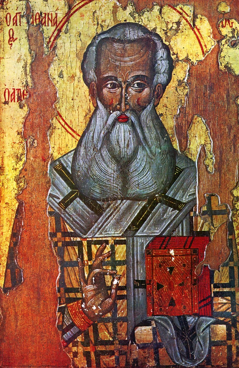 Santo Atanásio de Alexandria (óleo e ouro sobre madeira) de Russian School