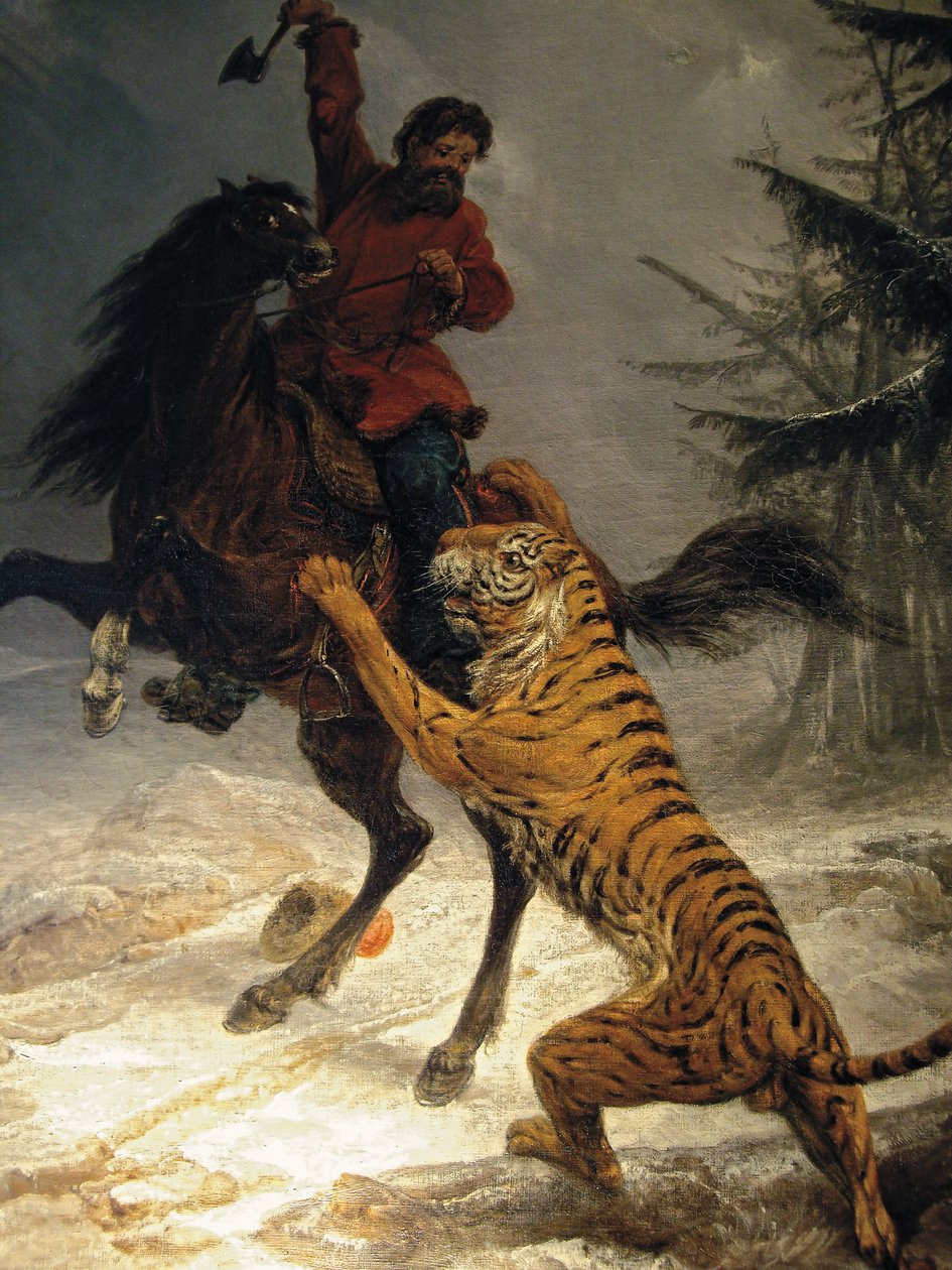 Tigre siberiano atacando um cossaco de Russian School