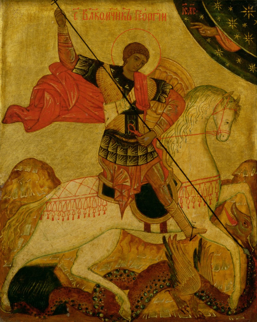 São Jorge matando o dragão (tempera no painel) de Russian School