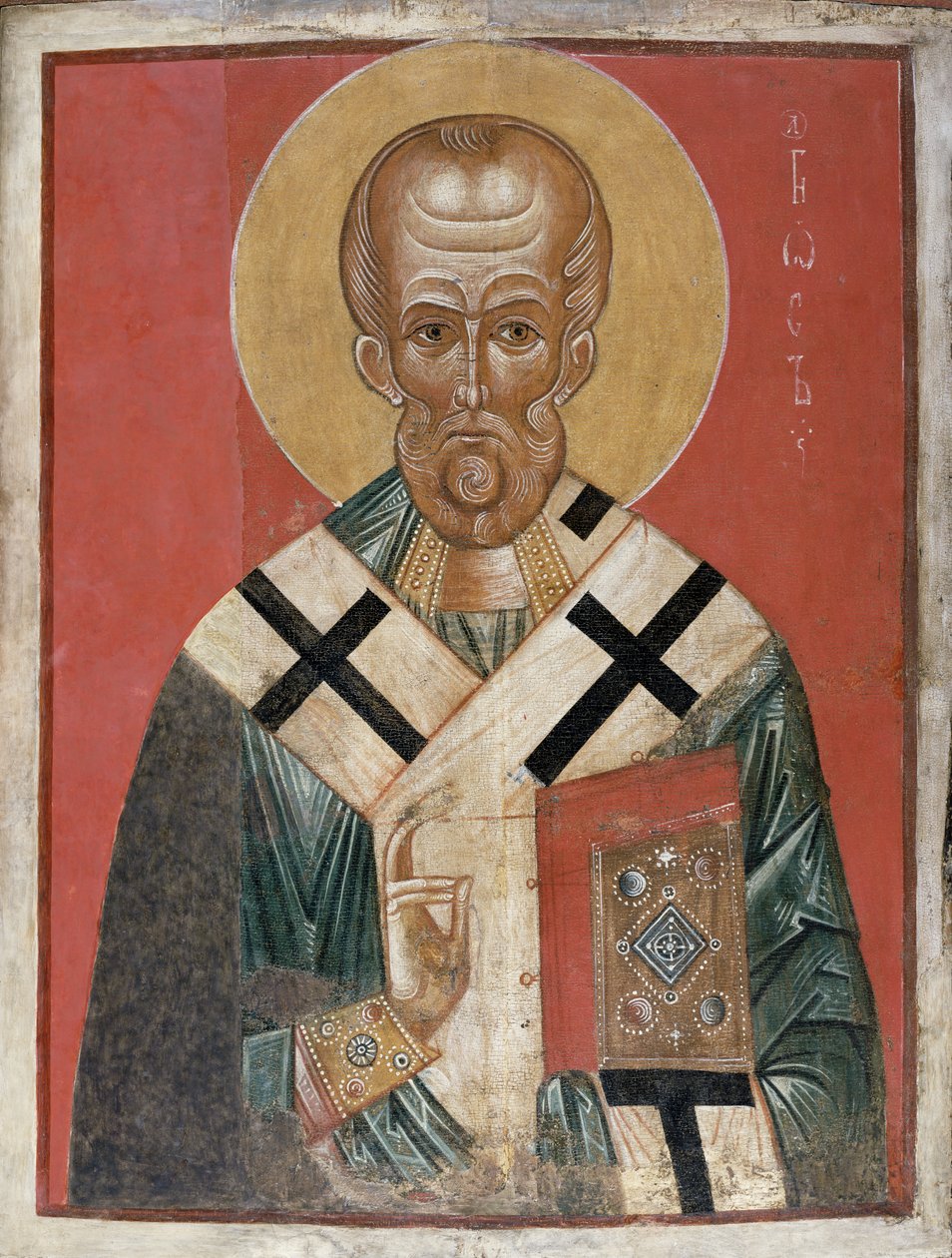 St. Nicholas, escola de Novgorod, c.1300 (tempera no gesso) de Russian School