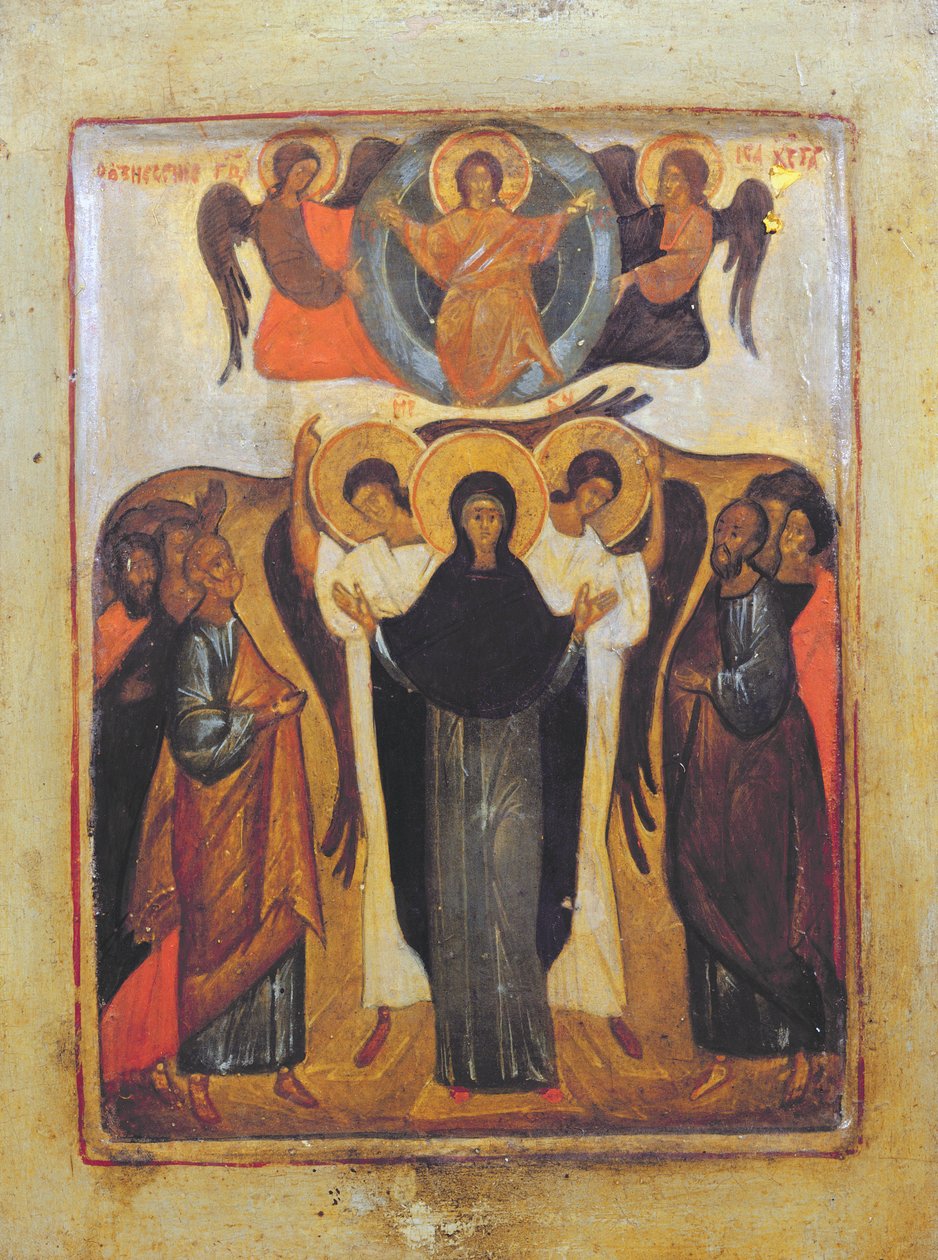 A Ascensão (tempera e folha de ouro no painel) de Russian School