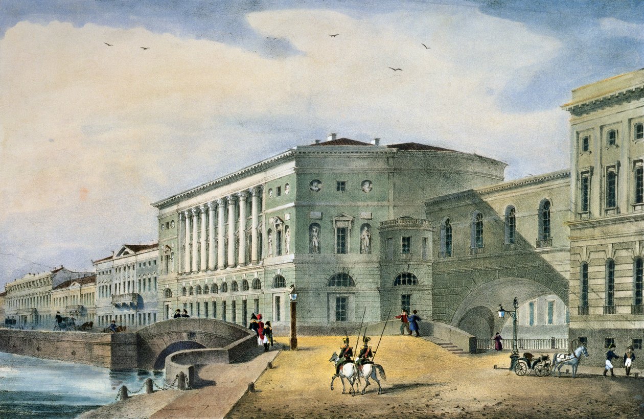 O Teatro Hermitage visto da Ilha Vassily, 1822 de Russian School