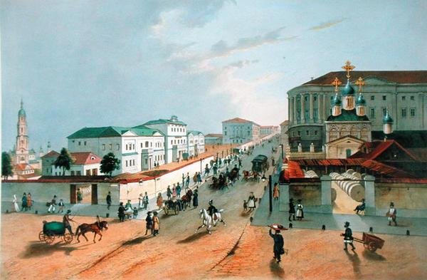 O Imperial Post Office, em Moscou, gravado por A. Muller, de 1840 de Russian School