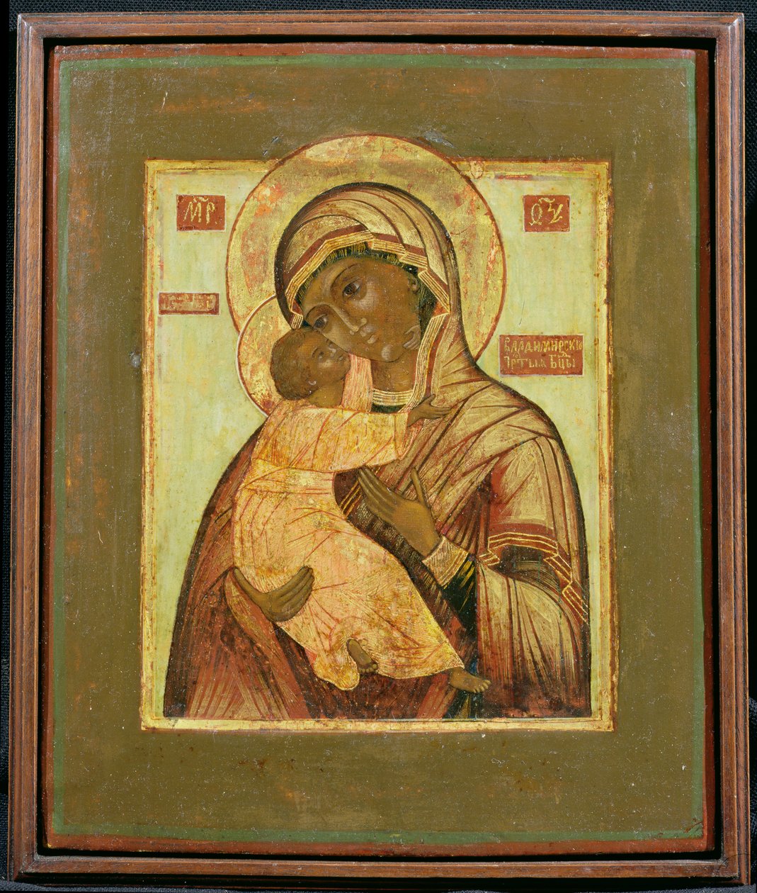 A Mãe de Deus de Vladimir (tempera no painel) de Russian School