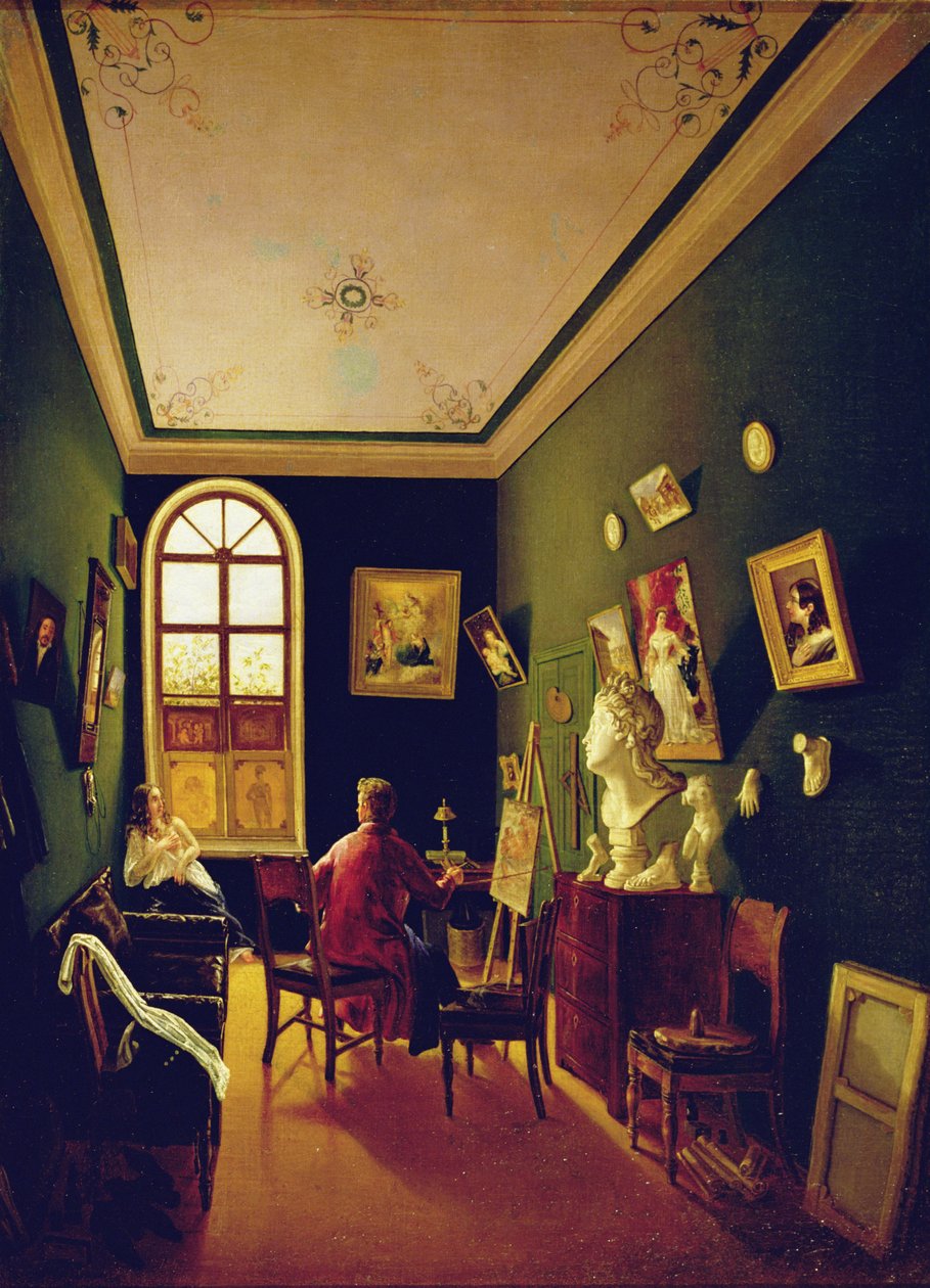 O estúdio do pintor, 1843 de Russian School