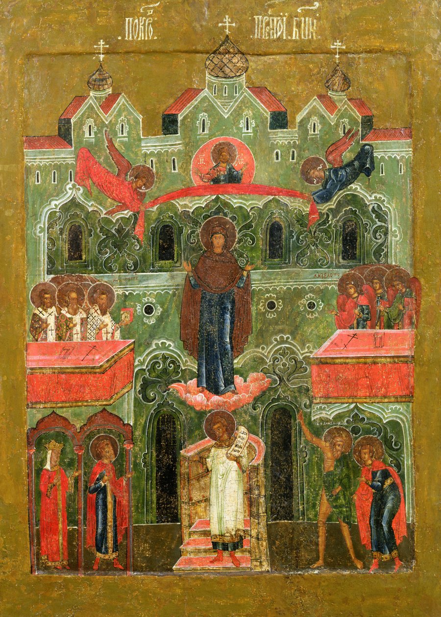 O Pokrov (Intercessão da Mãe de Deus) (tempera no painel) de Russian School