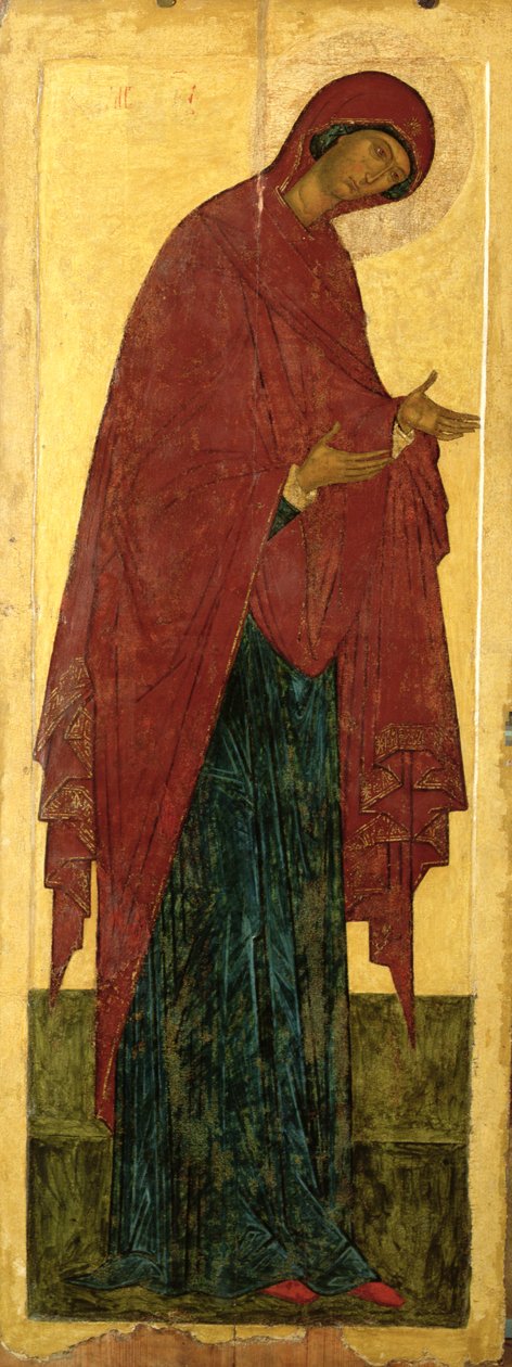 A Virgem (tempera e folha de ouro no painel) de Russian School