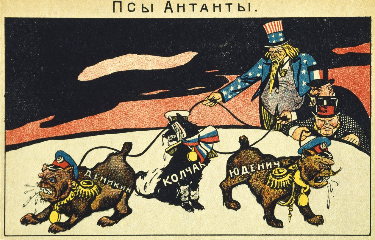 Os capitalistas soltam os seus cães, manifesto de propaganda bolchevique, Revolução Russa, Rússia, século XX (gravura) de Russian School