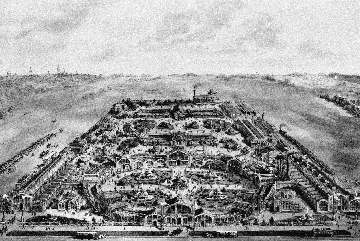 Vista da Exposição All-Russian de 1882, Khodynka, Moscou, Rússia de Russian School