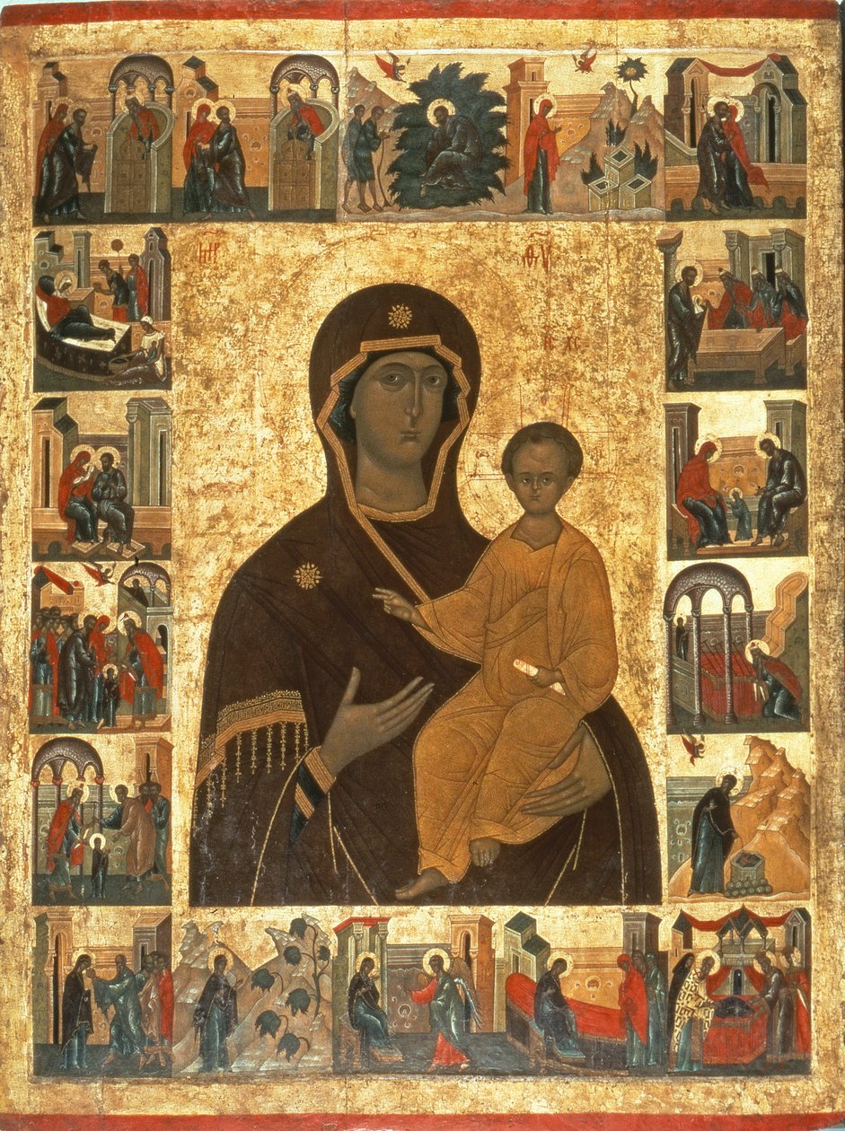 Virgin Hodegetria Ícone de Smolensk, c.1450 (têmpera sobre tecido, gesso e madeira) de Russian School