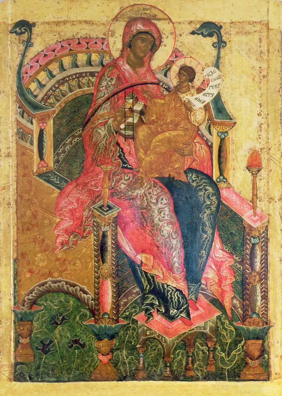 Virgem e Criança, Escola de Moscou (tempera no painel) de Russian School