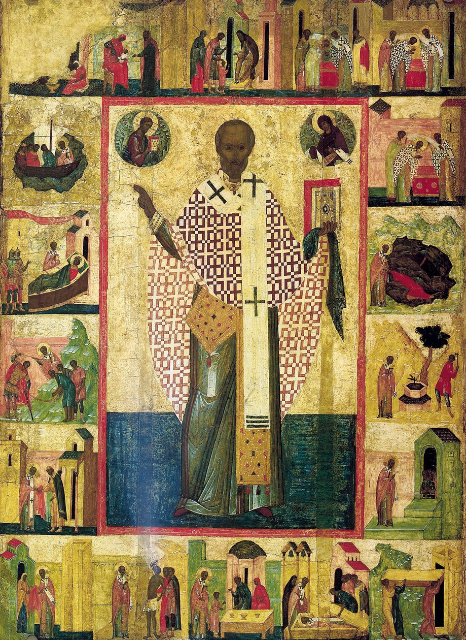 São Nicolau de Zaraisk com cenas de sua vida, início do século XVI. de Russian icon.