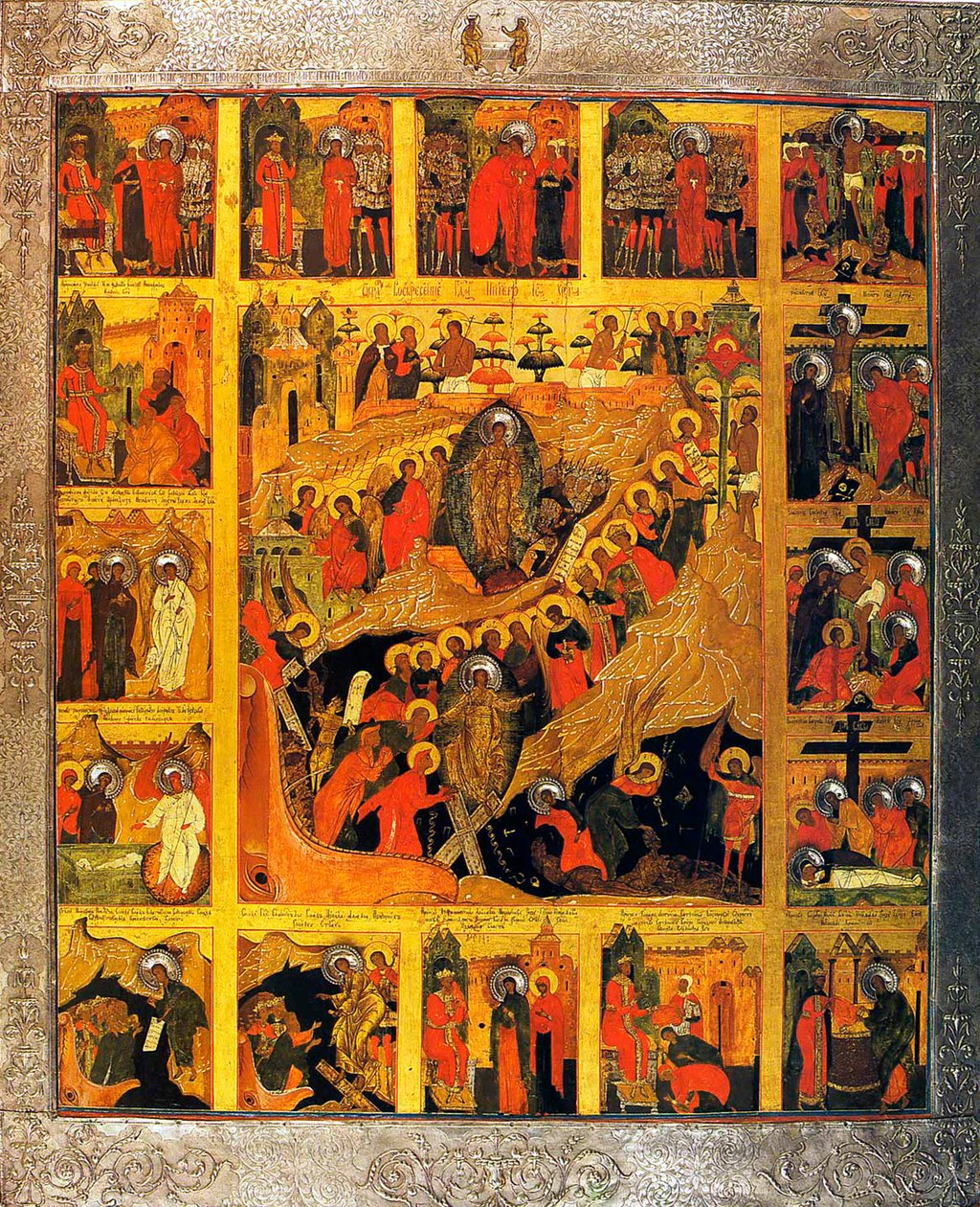 A Descida ao Inferno com as Cenas da Paixão de Cristo, século XVI. de Russian icon.
