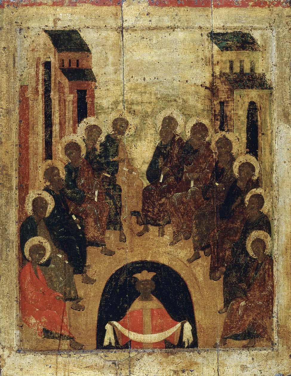 A Descida do Espírito Santo sobre os Apóstolos, c1410. de Russian icon.