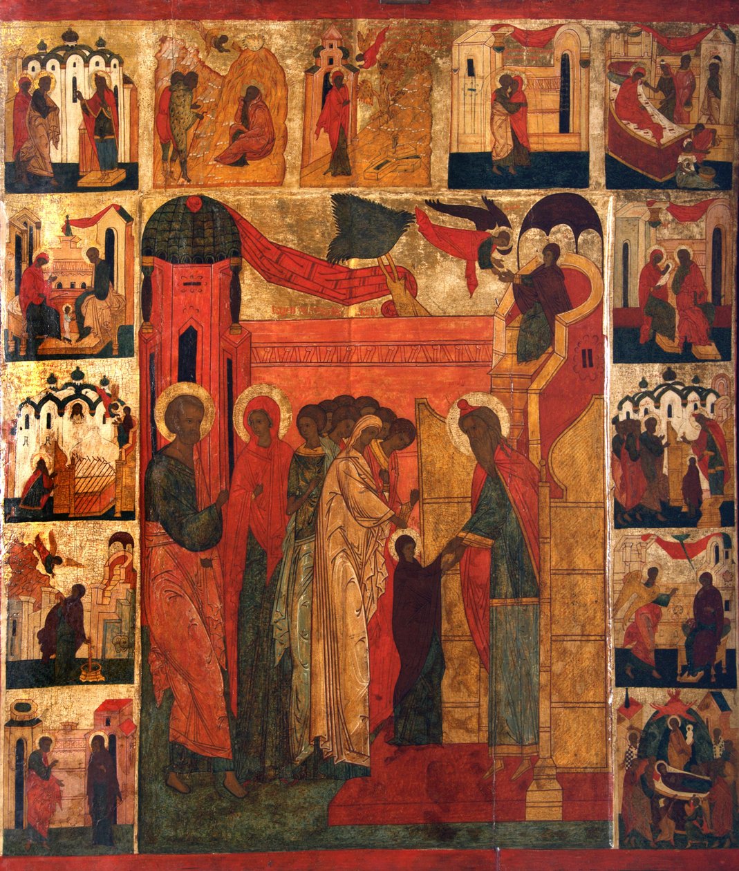 A entrada da Santíssima Theotokos no Templo, século XVI. de Russian icon.